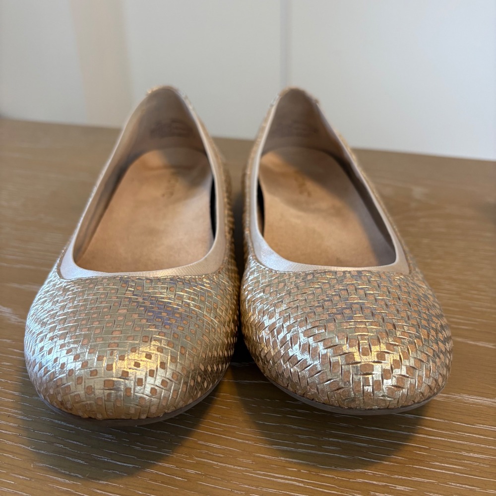 Vionic Anita Gold Metallic Woven Cork Ballet Flats Orthotic Womens 12 Round Toe - Picture 4 of 10